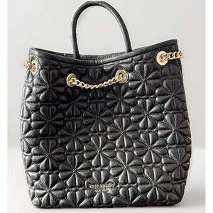 New Kate Spade Bloom Medium Quilted Leather Backpack Black Drawstring Chain $478